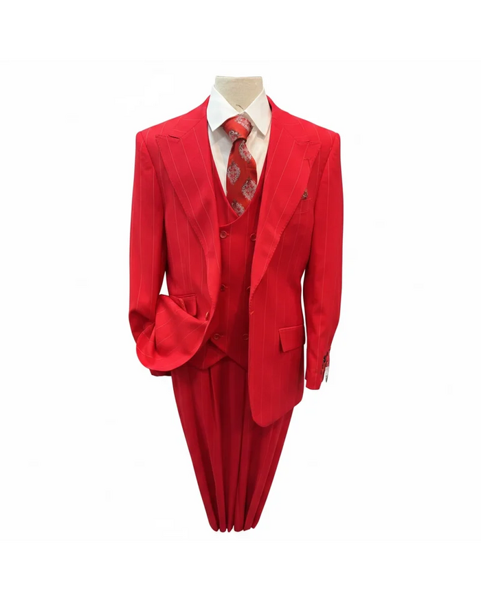 Mazari 1B Peak Lapel Pinstripe Vested Suit