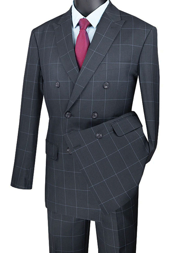 Medium Gray Modern Fit 2 Piece Suit Textured Solid with Peak Lapel by Vinci