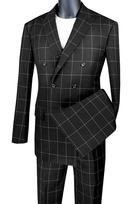 Odyssey Collection - Black Regular Fit 3 Piece Suit 2 Button Gangster Stripe by Vinci