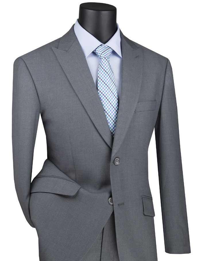 Medium Gray Modern Fit Peak Lapel Suit by Vinci
