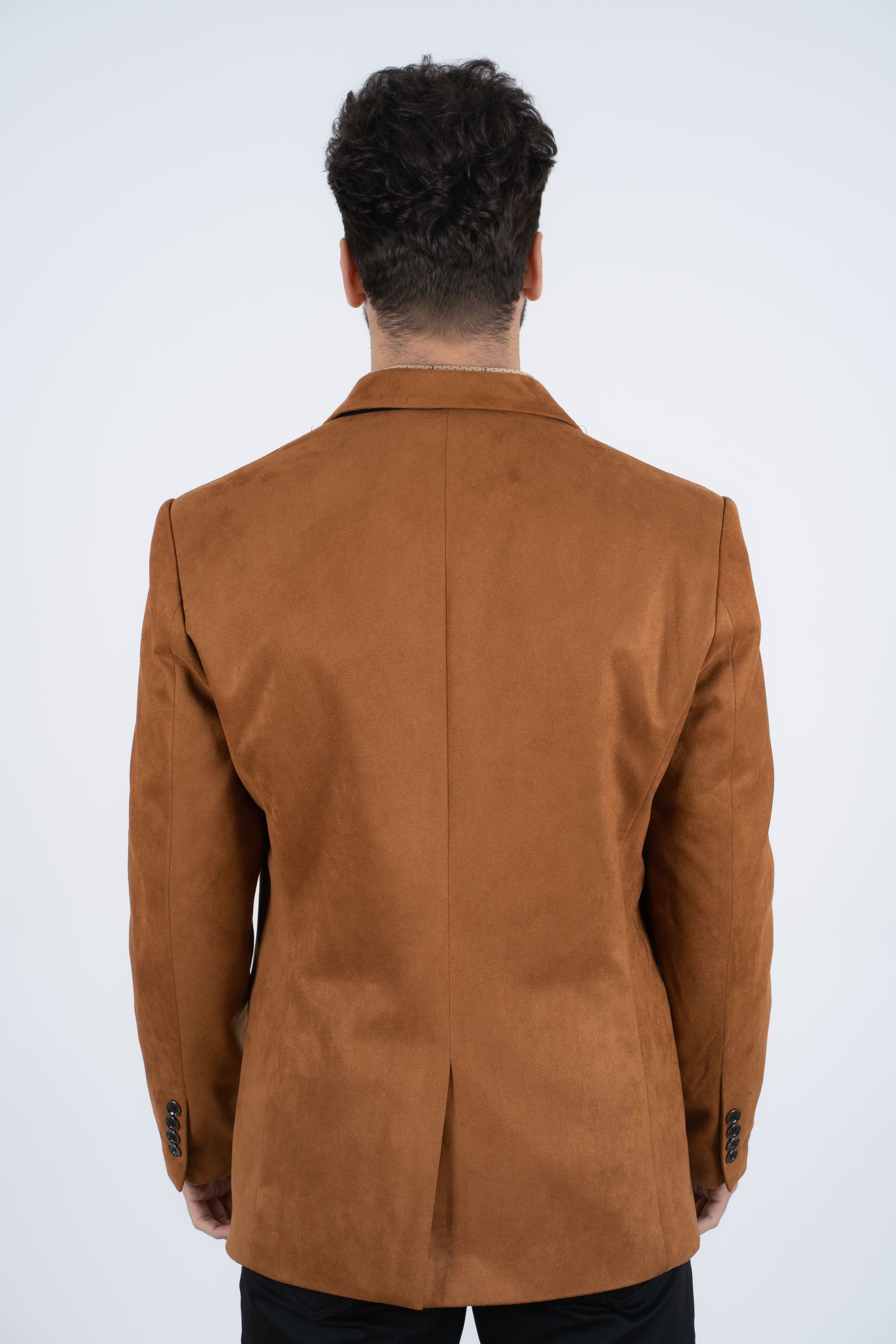 Men’s Camel Faux Suede Double Button Blazer – Stylish Casual Sport Coat