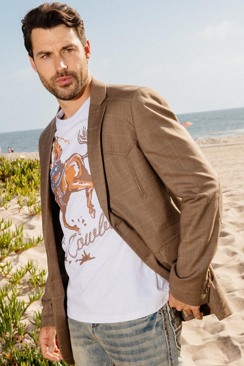 Men’s Western Cowboy Blazer Jacket with Elbow Patch – Smart Casual Sport Coat