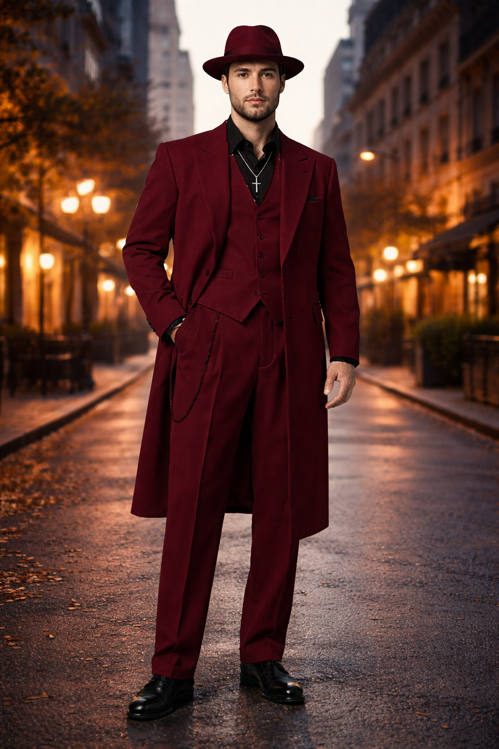 Men’s 1920s Red Zoot Suit – Long Mafia Gangster Three-Piece Vintage Outfit Zuit Pachuco Style