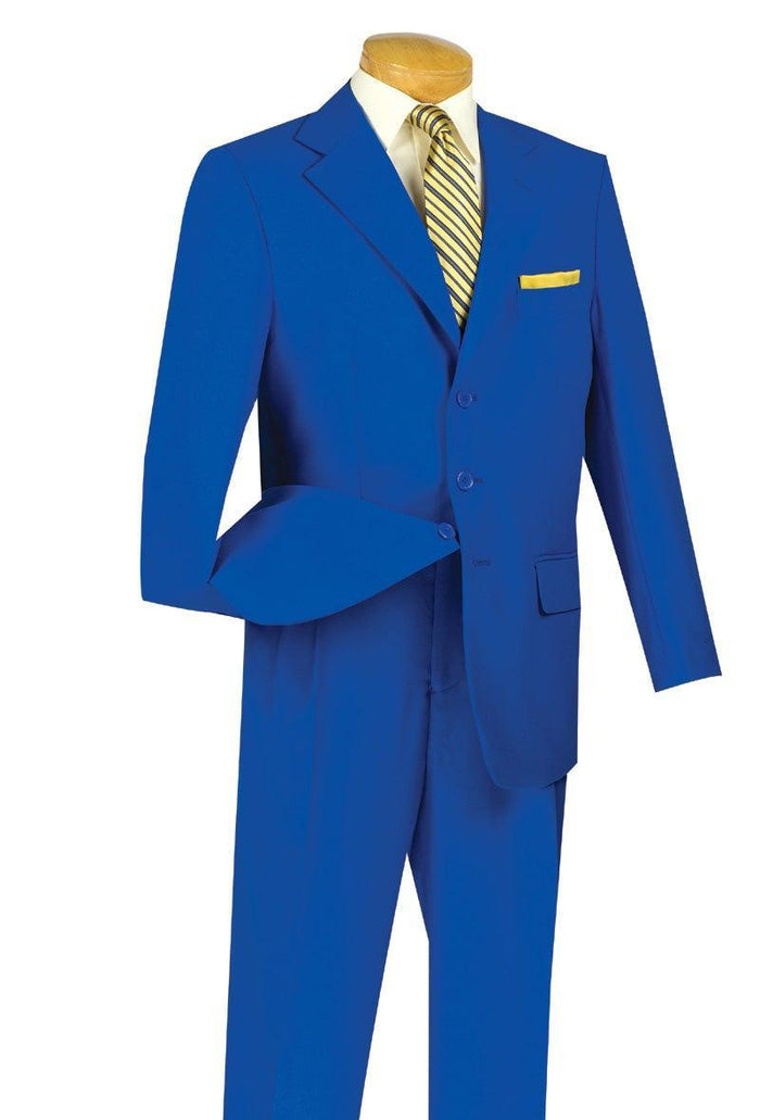 Men's Basic Two Piece, 3 buttons Suit Color Royal Blue by Vinci