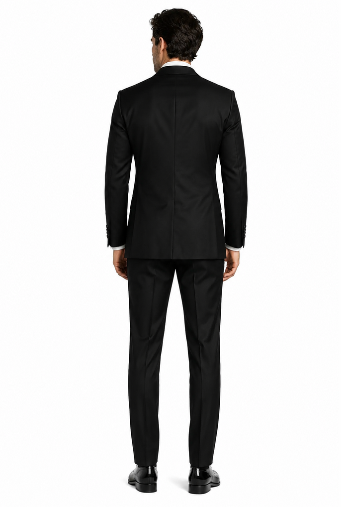 Men’s Black Double-Breasted Tuxedo - Classic Shawl Lapel Suit with Gold Buttons for Weddings, Galas, and Black Tie Events by USA Men's Outlet