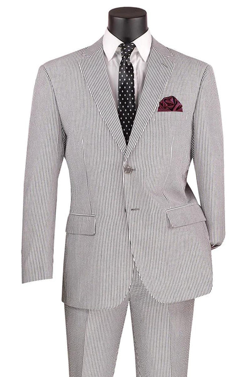 '-- Men's Black Pinstripe Seersucker 2PC Suit by Vinci |Modern Fit - USA Men's Outlet