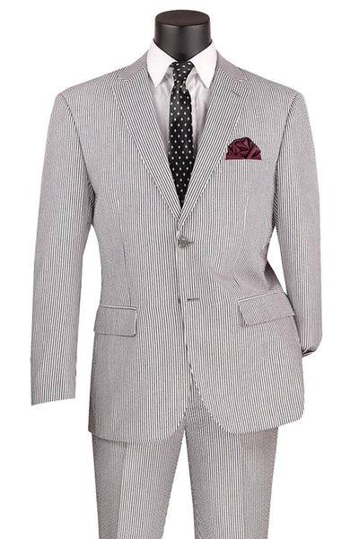 '-- Men's Black Pinstripe Seersucker 2PC Suit by Vinci |Modern Fit - USA Men's Outlet