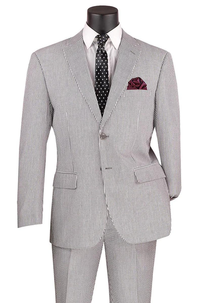 '-- Men's Black Pinstripe Seersucker 2PC Suit by Vinci |Modern Fit - USA Men's Outlet