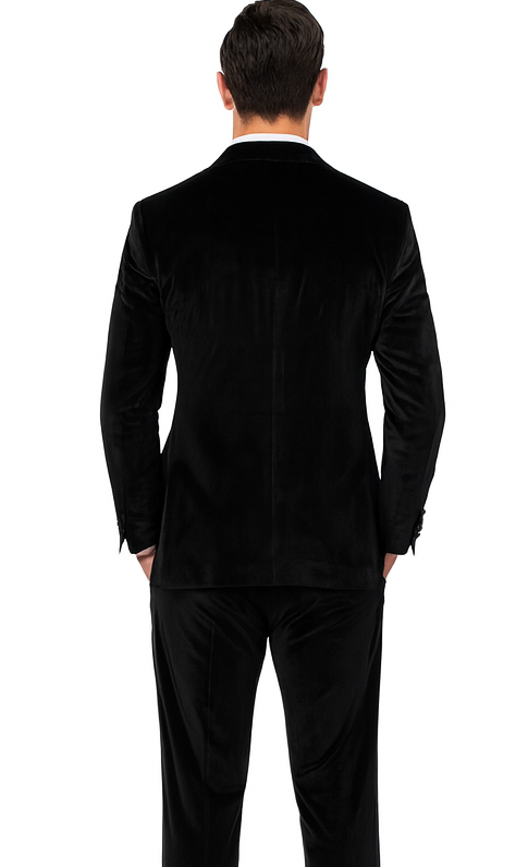 Tazzio Men’s Black Velvet Formal Suit – Slim Fit Peak Lapel Tuxedo 2-Piece