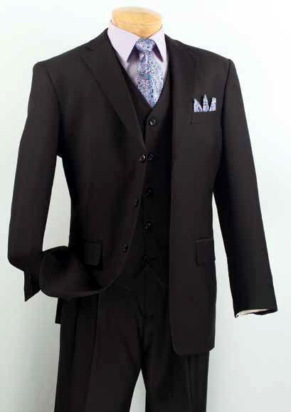 Men's Classic Three Piece ,3 buttons Suit Color Black by Vinci