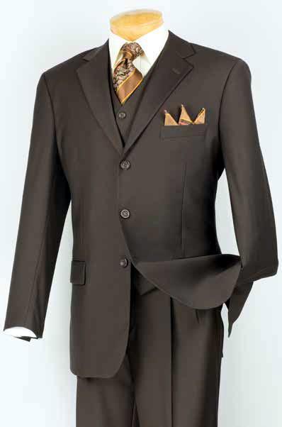 Men's Classic Three Piece ,3 buttons Suit Color Brown by Vinci