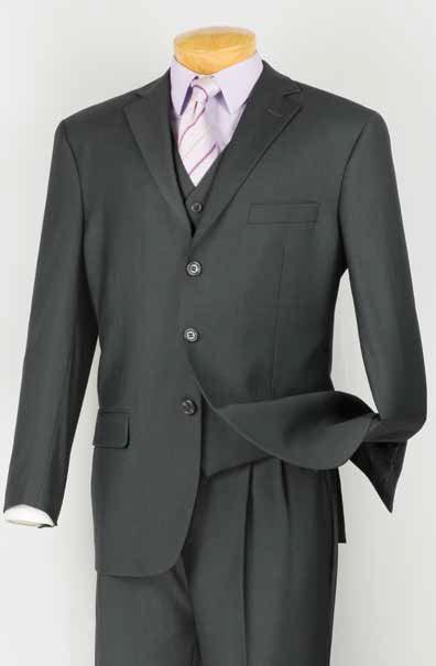 Men's Classic Three Piece ,3 buttons Suit Color Heather Gray by Vinci