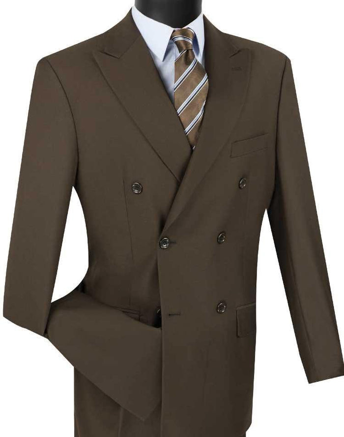 Brown Double Breasted Regular Fit Suit by Vinci