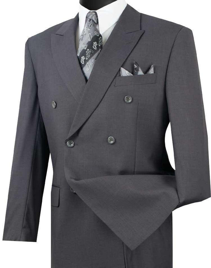 Heather Gray Double Breasted Regular Fit Suit by Vinci