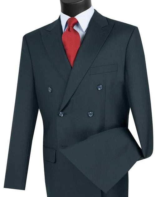 Navy Double Breasted Regular Fit Suit by Vinci
