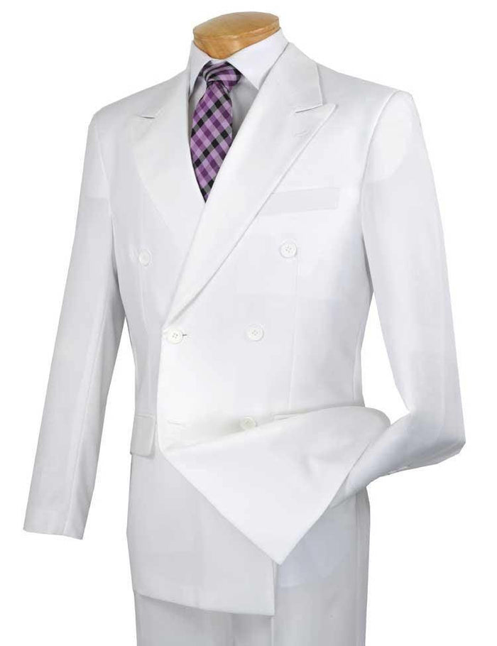White Double Breasted Regular Fit Suit by Vinci