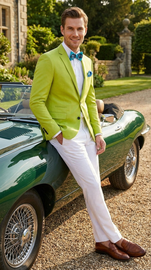 Men’s Lime Green Blazer – Bright Formal Sport Coat for Prom, Wedding and Statement Party Wear in Neon Light Green
