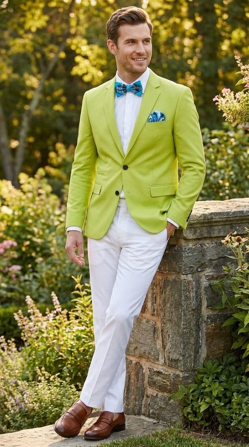 Men’s Lime Green Blazer – Bright Formal Sport Coat for Prom, Wedding and Statement Party Wear in Neon Light Green