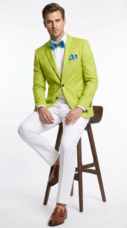 Men’s Lime Green Blazer – Bright Formal Sport Coat for Prom, Wedding and Statement Party Wear in Neon Light Green