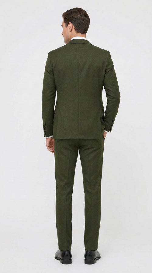 Men’s Military Green 3-Piece Suit – Slim Fit Wedding, Business & Formal Suit with Vested Set