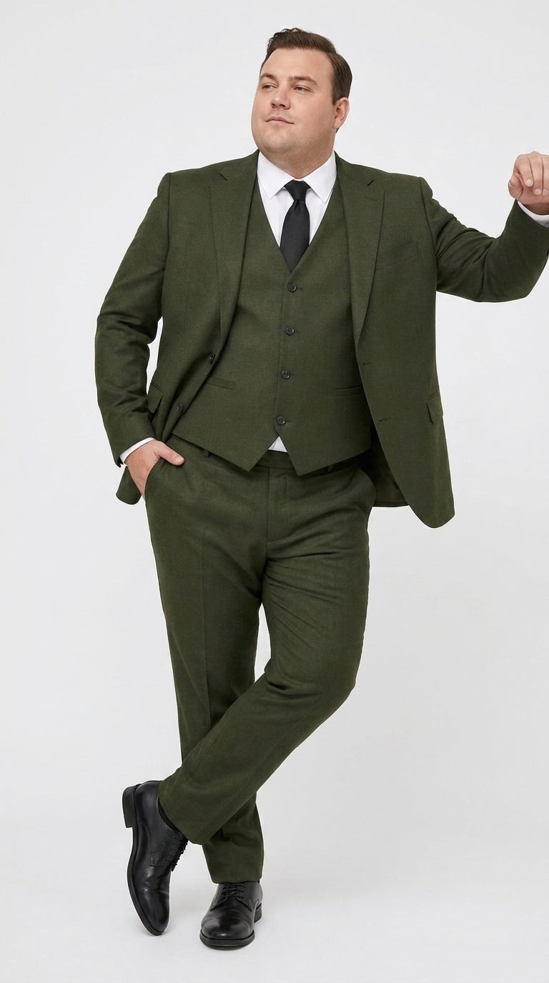 Men’s Military Green 3-Piece Suit – Slim Fit Wedding, Business & Formal Suit with Vested Set