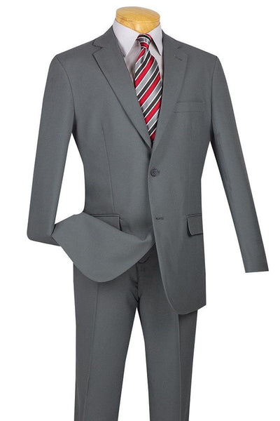Men's Modern Fit Light Grey Poplin Two-Button Suit by Apollo King - Elegant Mensattire