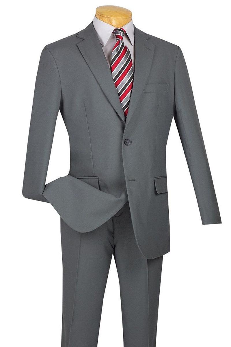 Men's Modern Fit Light Grey Poplin Two-Button Suit by Apollo King - Elegant Mensattire