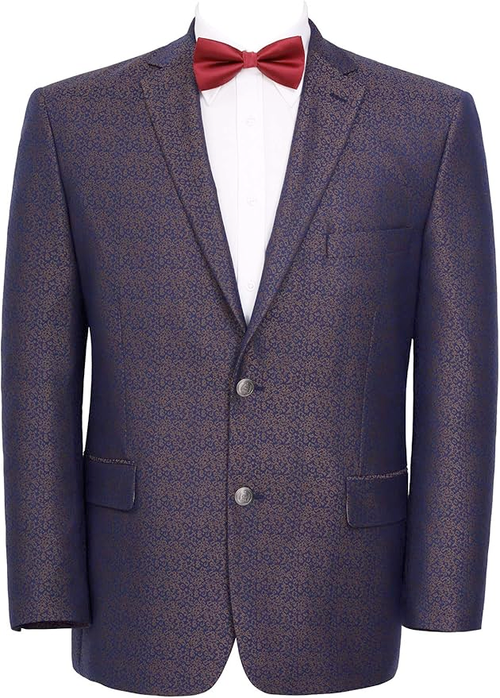 Men’s Navy Blue Plum Burgundy and Gold Jacquard Blazer – Elegant Two Button Formal Dinner Jacket Sport Coat Paisley Floral