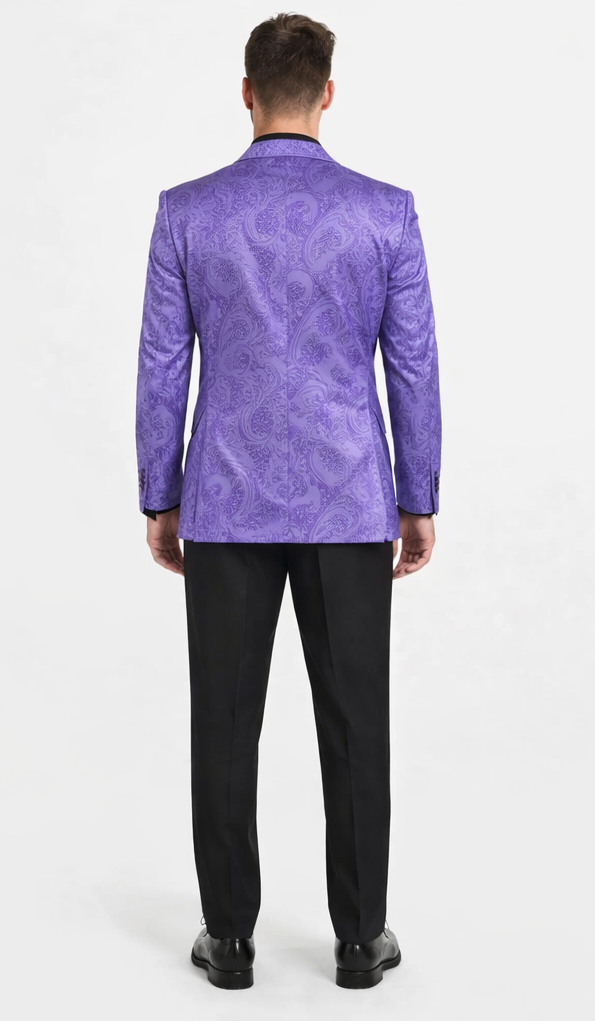 Men’s Purple Paisley Tuxedo Suit - 3 Piece Formal Set with Vest and Bow Tie by USA Men's Outlet