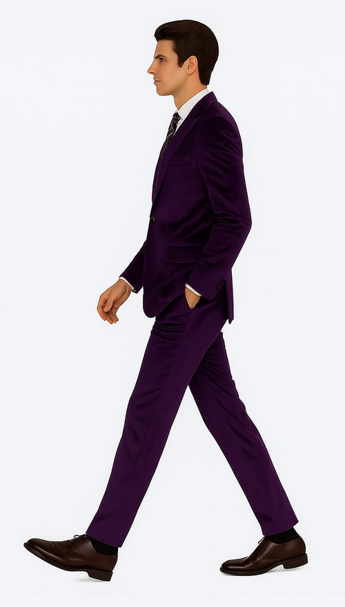 Purple Velvet Blazer and Pants Set – Tazzio 2-Piece Slim Fit Tuxedo Style Suit