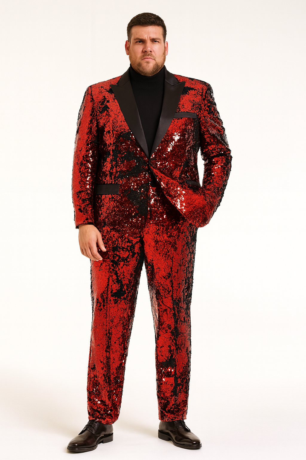 Boy's Outlet Red Sequin Tuxedo Suit with Black Lapel Luxury Slim Fit Blazer and Pants Set Matching S