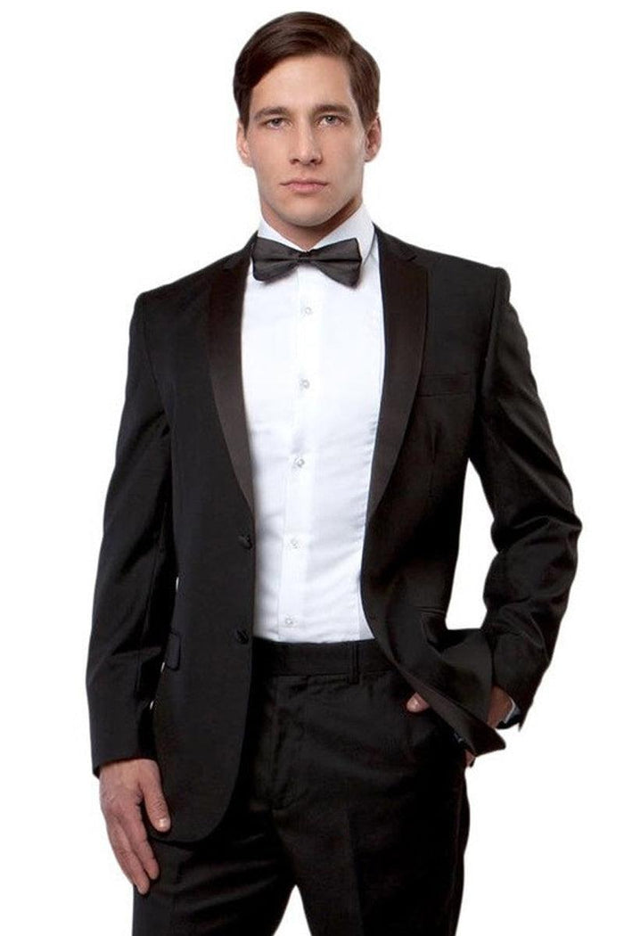 Men's Slim-Fit Bryan Michaels Tuxedo w/ Notch Lapel & 2 Buttons - Black - Elegant Mensattire