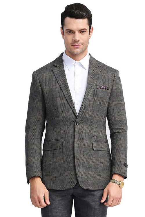 "Men's Slim Fit Charcoal Grey Plaid Sport Coat by Tazio" - Elegant Mensattire