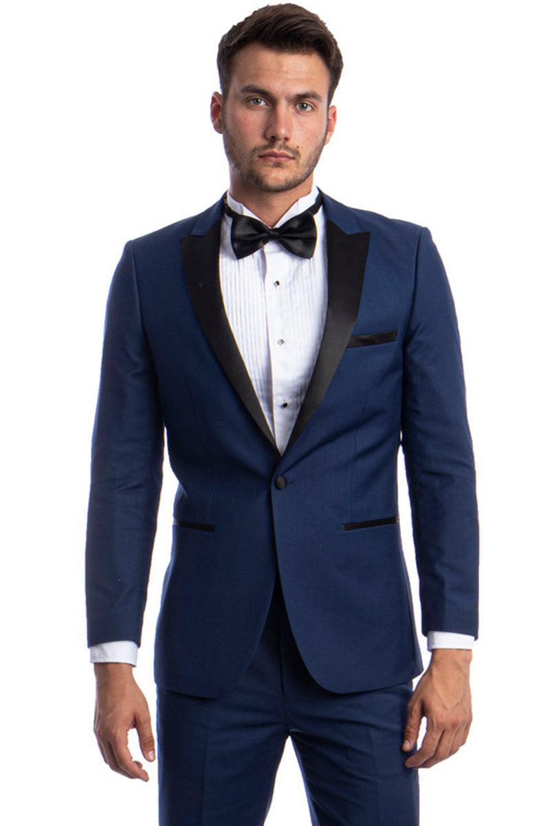 Men's Slim Fit Cobalt Blue Wedding Tuxedo w/ Peak Lapel & 1 Button Brand: Bryan Michaels - USA Men's Outlet – SuitUSA