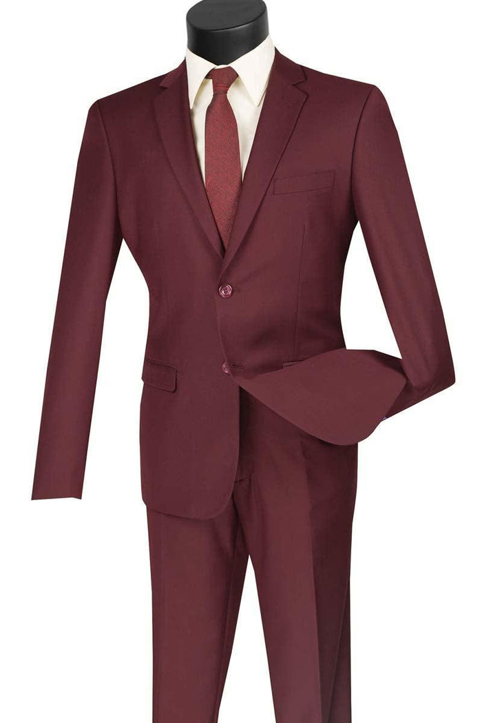 Men's Ultra Slim Fit suit 2 Piece-color Burgundy by Vinci