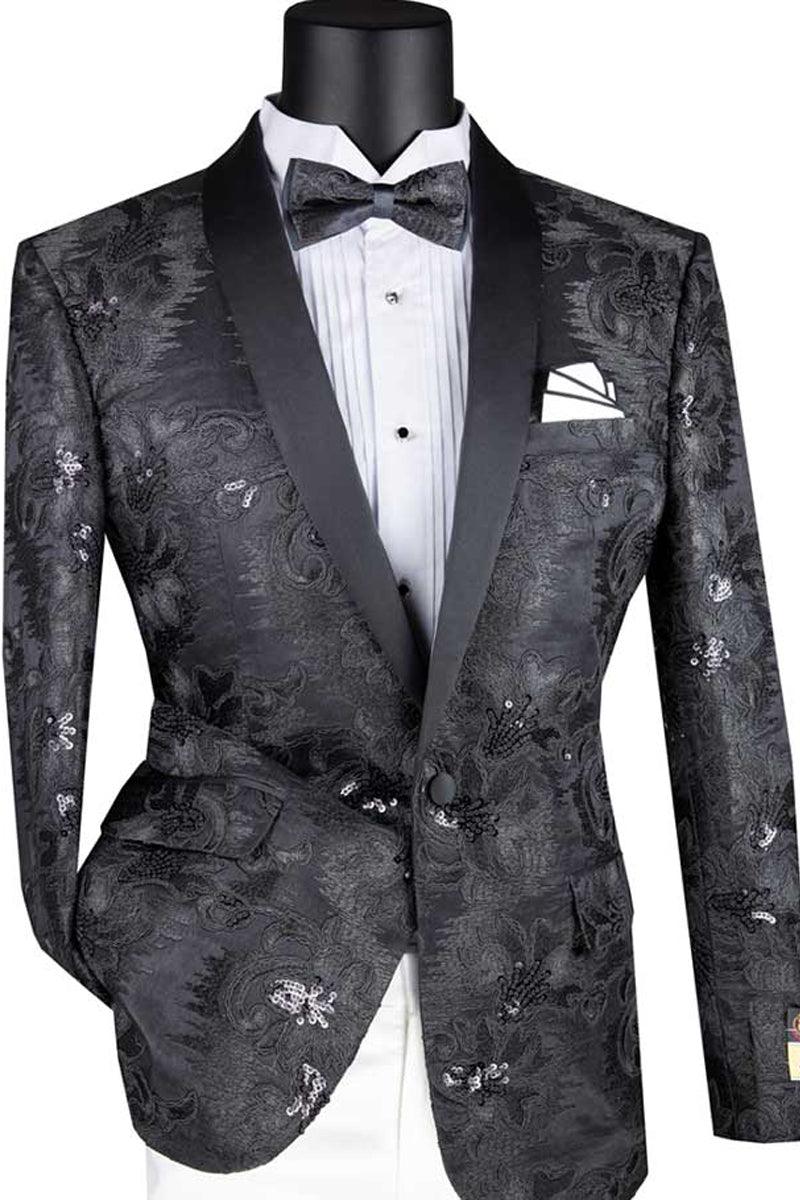 Men's Vinci Black Slim Fit Sequin Prom Tux Jacket - USA Men's Outlet – SuitUSA