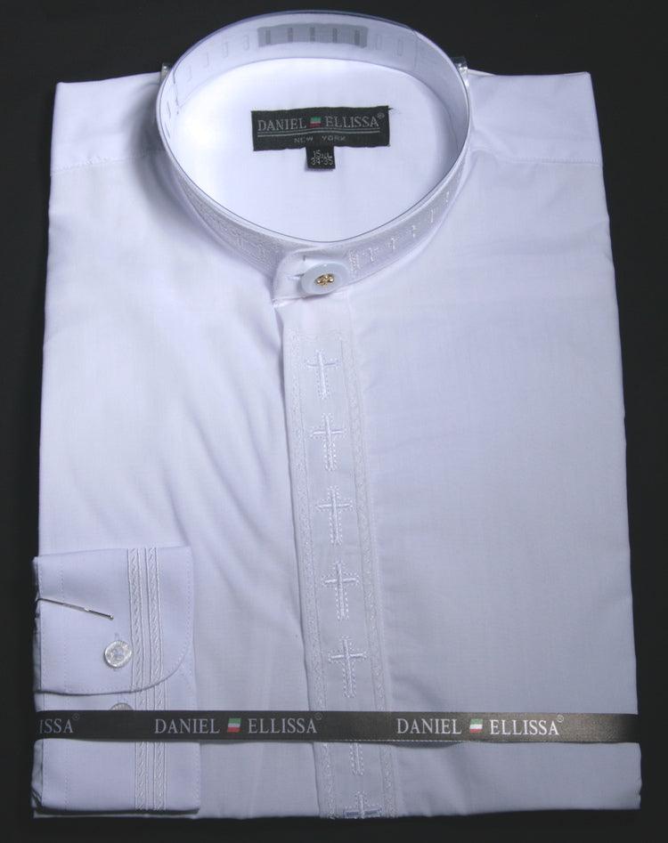Men's White Embroidered Collar Clergy Dress Shirt by Daniel Ellissa - USA Men's Outlet – SuitUSA