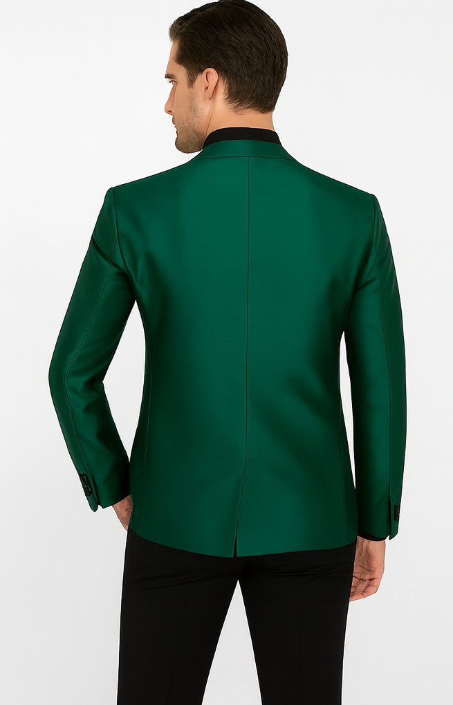 Men Shiny Satin Wedding Suits 2 Pieces Emerald Green Tuxedos Jacket by TuxedoUSA