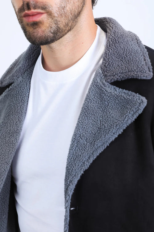 Western Style Long Black Faux Suede Coat for Men – Classic Cowboy Inspired Outerwear