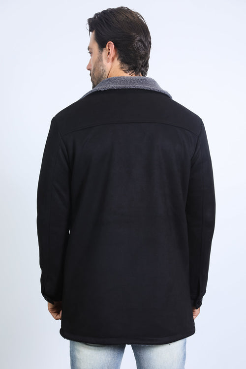 Men’s Black Faux Suede Western Overcoat – Longline Cowboy Style Jacket