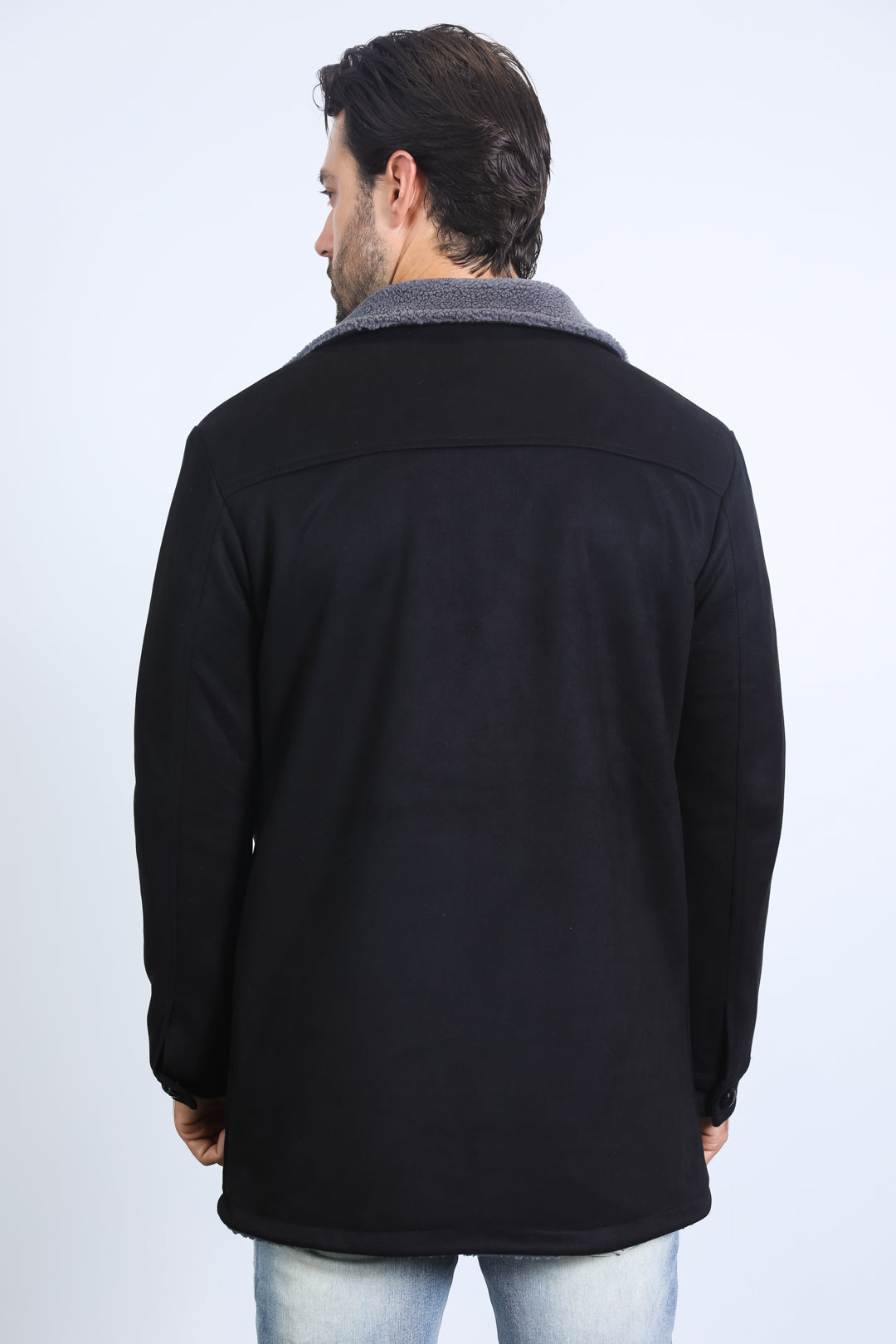 Men’s Black Faux Suede Western Overcoat – Longline Cowboy Style Jacket