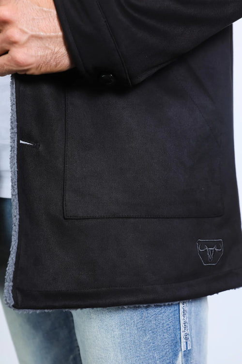 Western Style Long Black Faux Suede Coat for Men – Classic Cowboy Inspired Outerwear