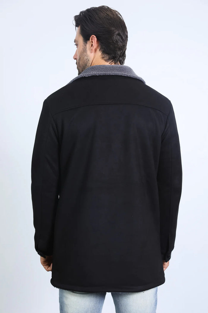 Western Style Long Black Faux Suede Coat for Men – Classic Cowboy Inspired Outerwear