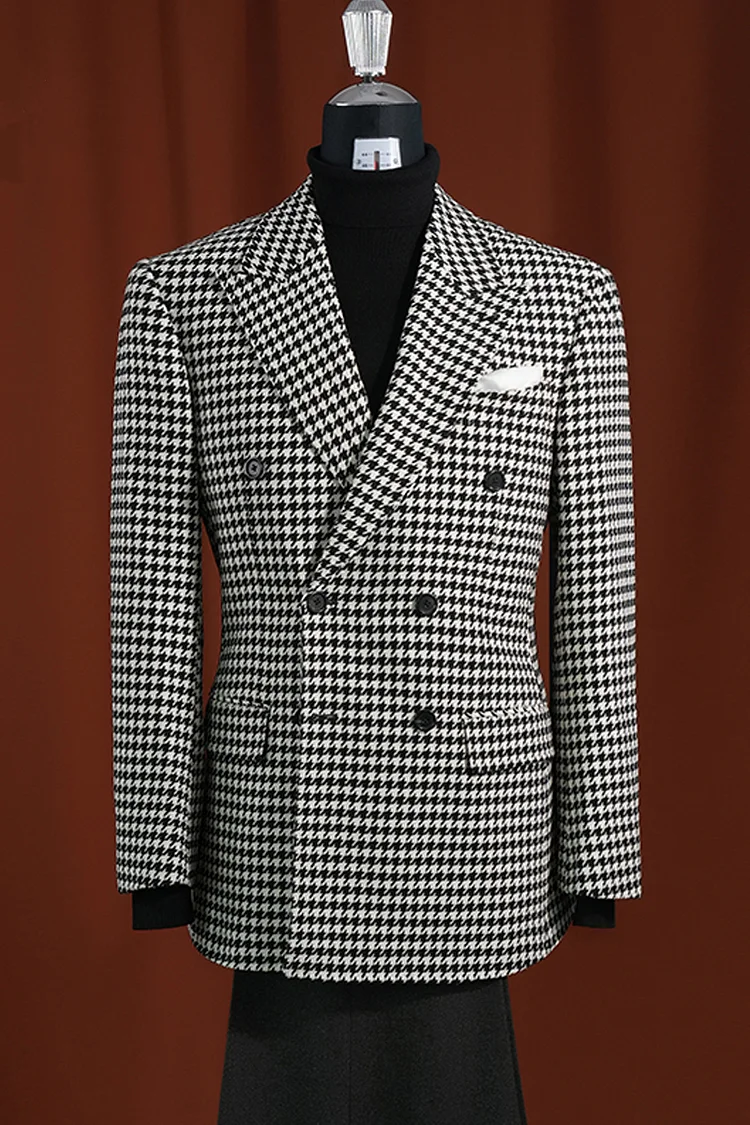 Men’s Black & White Houndstooth Blazer – 100% Wool Modern Fit Sport Coat – SuitUSA