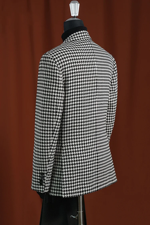 Men’s Black & White Houndstooth Blazer – 100% Wool Modern Fit Sport Coat