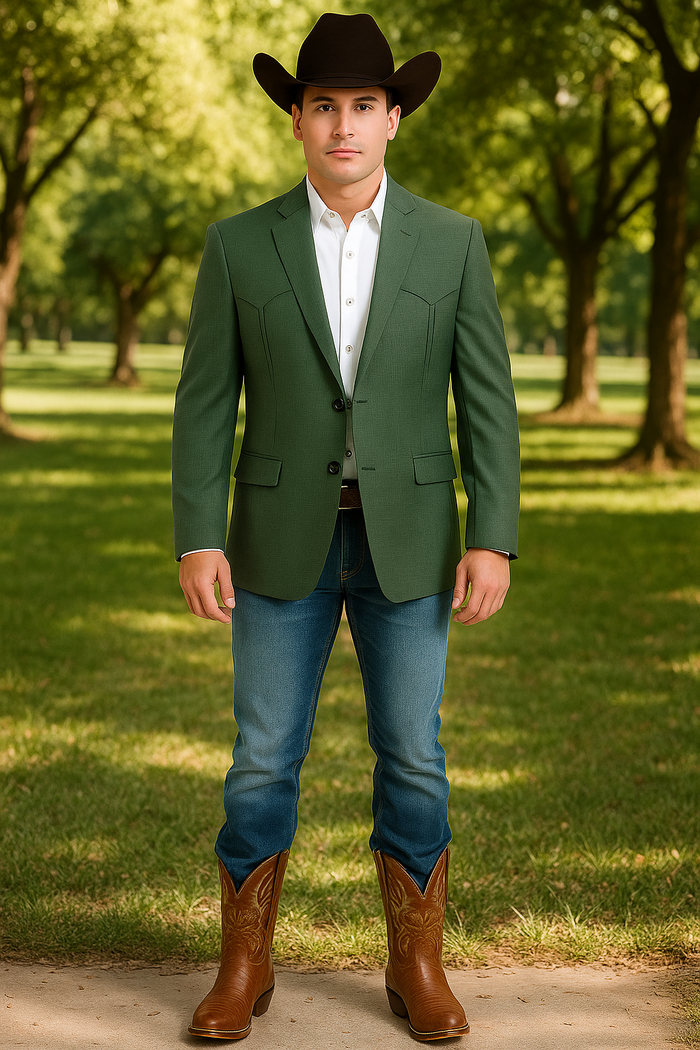 Saco Vaquero Western Blazer - Saco Para Hombre - Mens Double Button Western Green Blazer