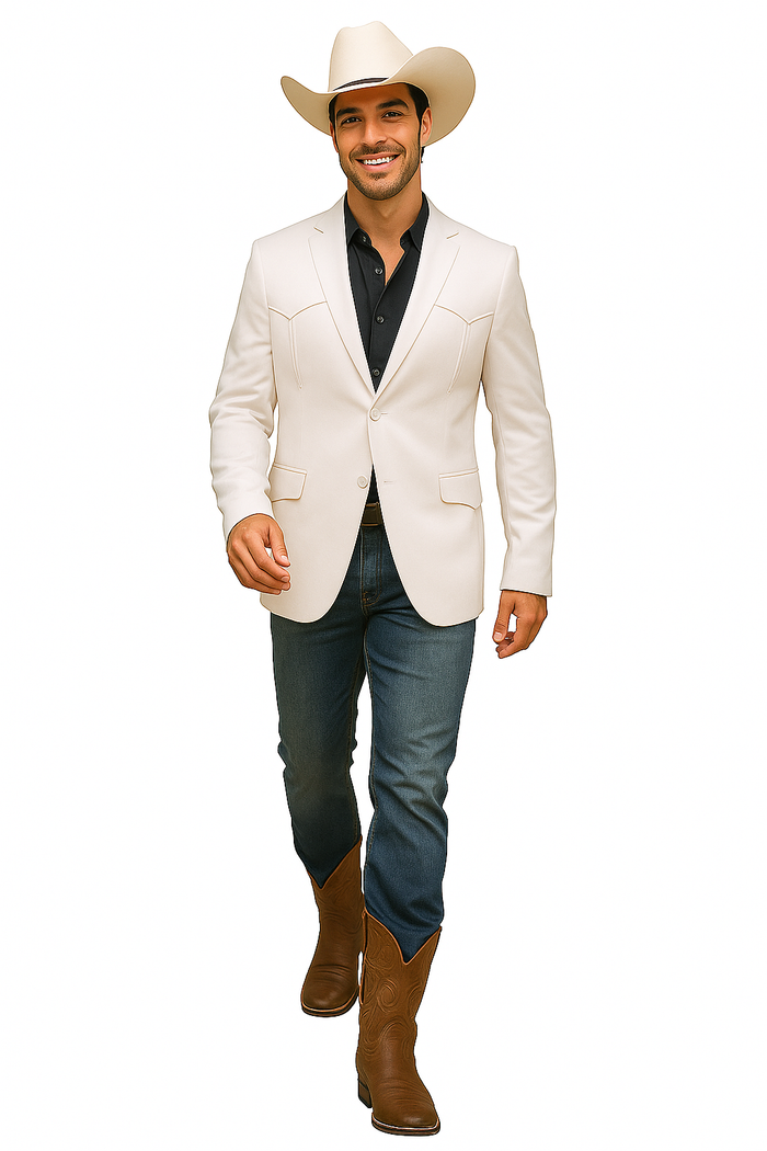 Saco Vaquero Western Blazer - Saco Para Hombre - Mens Double Button Western White Blazer