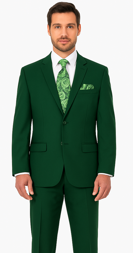 Mens 2 Button Classic Fit Basic Poplin Emerald Green Suit