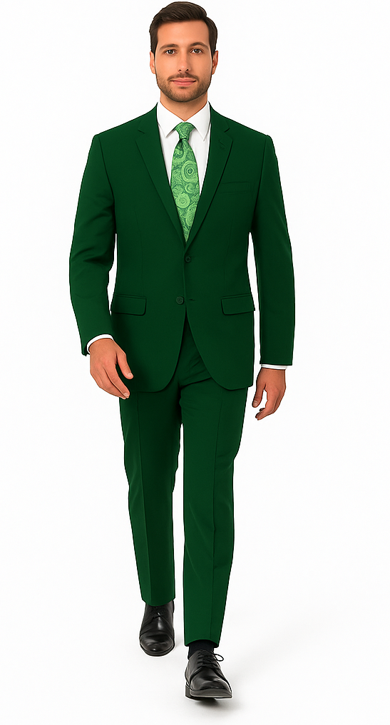 Mens 2 Button Classic Fit Basic Poplin Emerald Green Suit