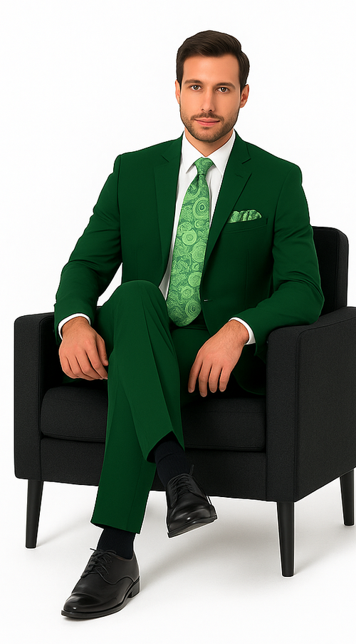 Mens 2 Button Classic Fit Basic Poplin Emerald Green Suit